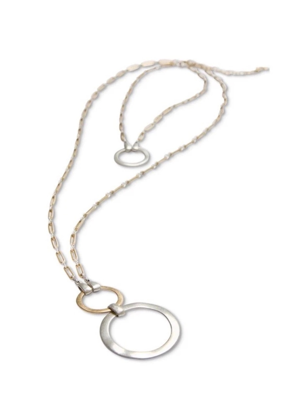 CAbi Halo Necklace Two-Tone Circle Pendant Necklace in Silver & Gold- Two Pieces